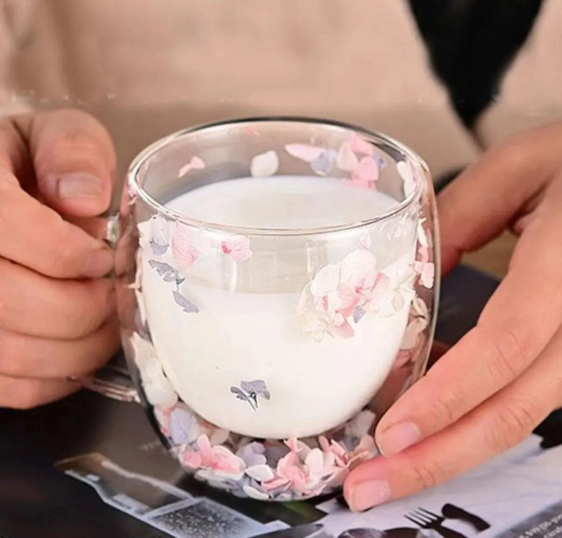 SET 2 TAZONES MUG DOBLE PARED VIDRIO 200CC CON FLORES - 2