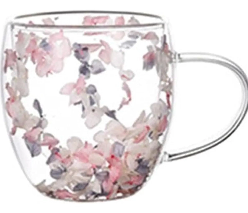 SET 2 TAZONES MUG DOBLE PARED VIDRIO 200CC CON FLORES - 3