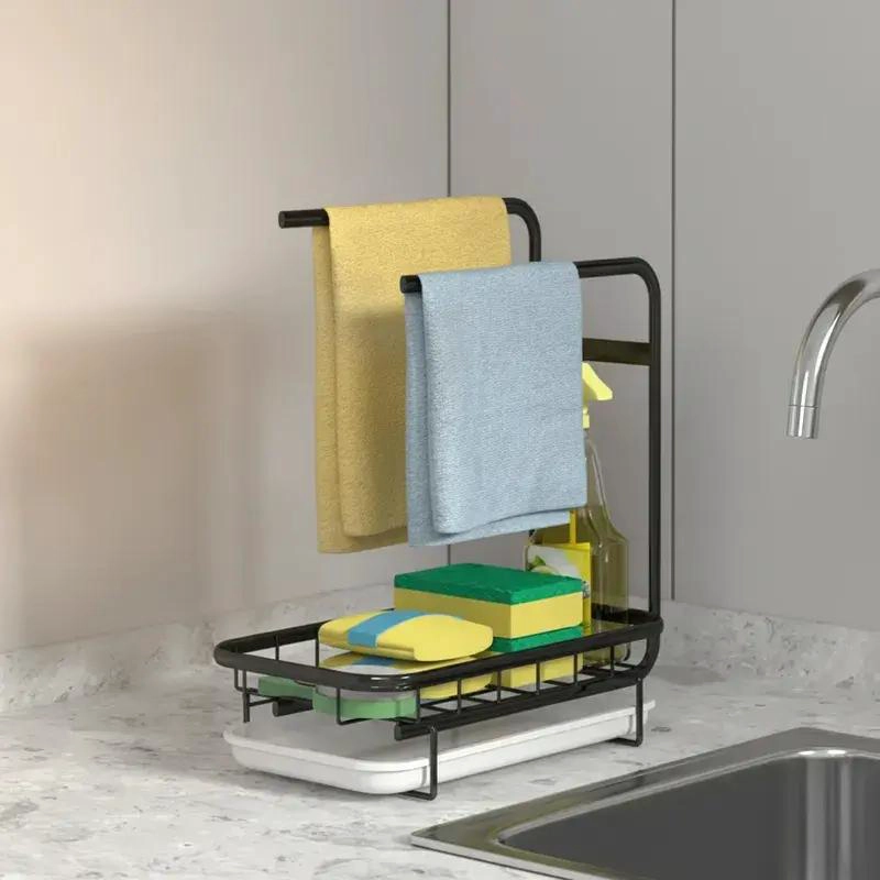 PORTA ESPONJAS METALICO NEGRO MATE PARA COCINA Y BAÑO - 1