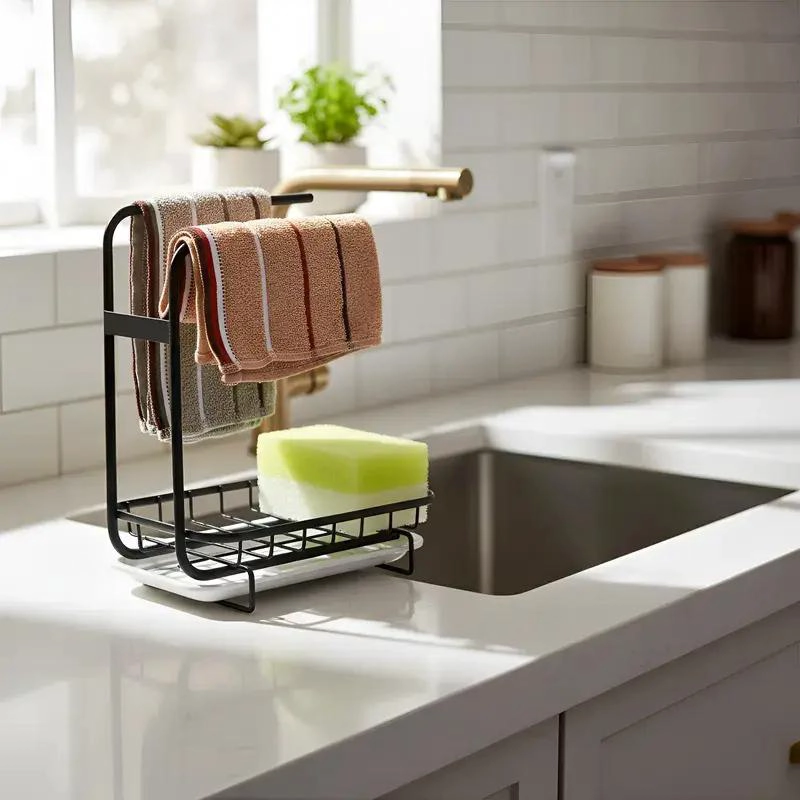 PORTA ESPONJAS METALICO NEGRO MATE PARA COCINA Y BAÑO - 2