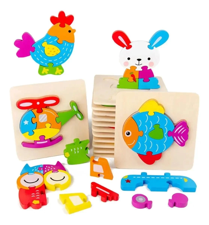 KIT 5 ROMPECABEZAS 3D DE MADERA DIDACTICOS PARA NIÑOS - 1