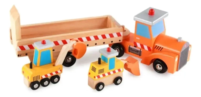 CAMION DE CONSTRUCCION DE MADERA CON RAMPA PARA NIÑOS - 1