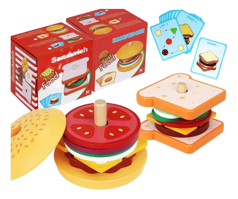 PUZZLE DE MADERA MONTESSORI HAMBURGUESA Y SANDWICH - 1