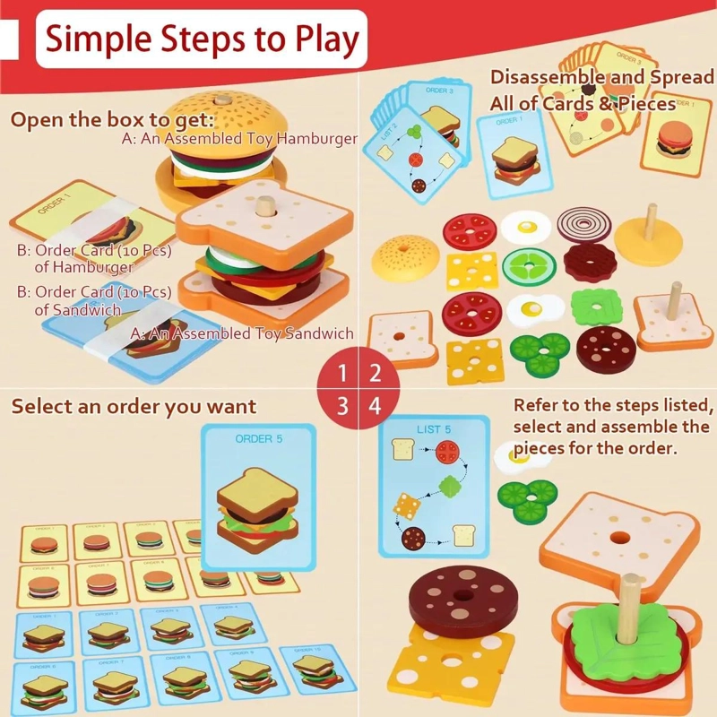 PUZZLE DE MADERA MONTESSORI HAMBURGUESA Y SANDWICH - 2