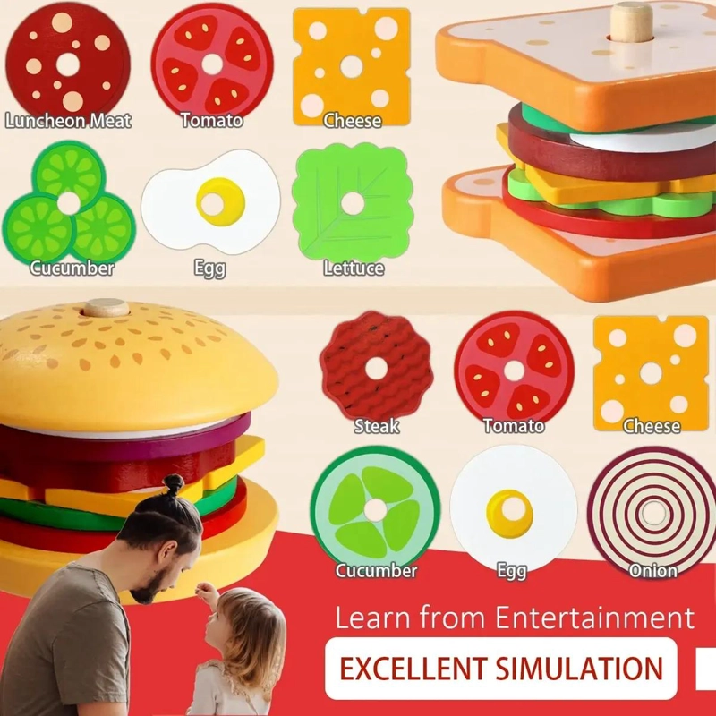 PUZZLE DE MADERA MONTESSORI HAMBURGUESA Y SANDWICH - 3