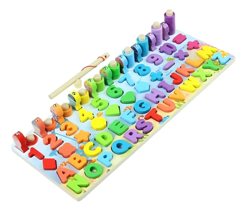 JUGUETE EDUCATIVO DE MADERA CON PESCA, NUMEROS Y LETRAS - 1