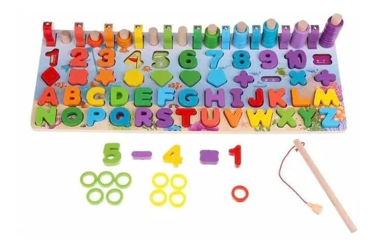 JUGUETE EDUCATIVO DE MADERA CON PESCA, NUMEROS Y LETRAS - 3