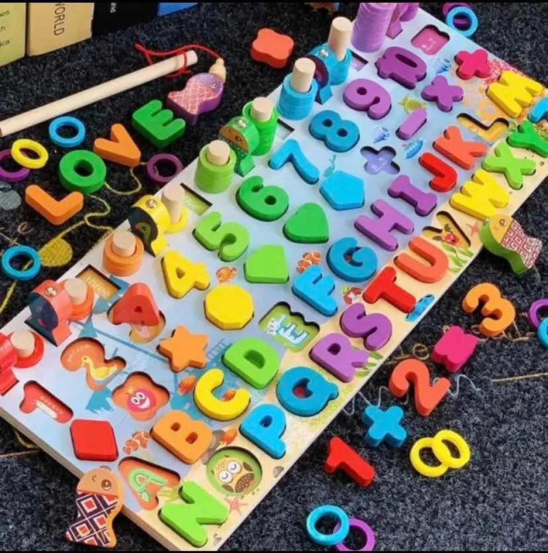 JUGUETE EDUCATIVO DE MADERA CON PESCA, NUMEROS Y LETRAS - 4