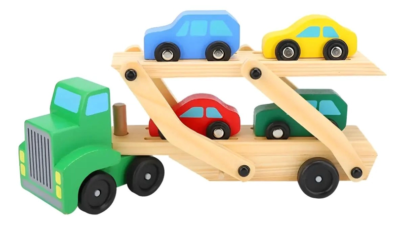 CAMION TRANSPORTADOR DE AUTITOS DE MADERA JUGUETE DIDACTI - 1