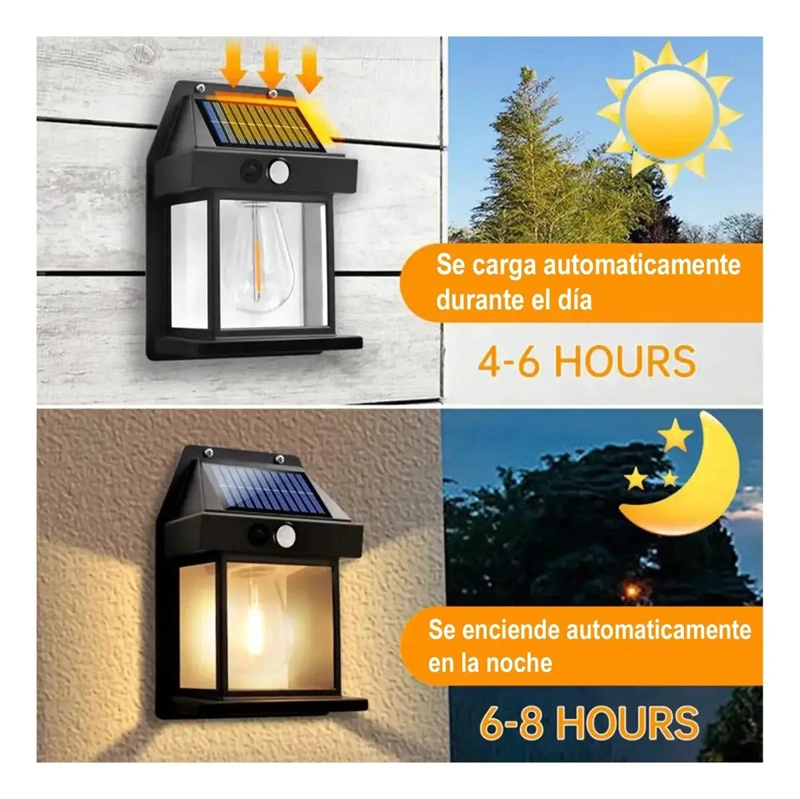 SET DE 4 APLIQUES DE MURO NEGROS CON LUZ SOLAR - 4