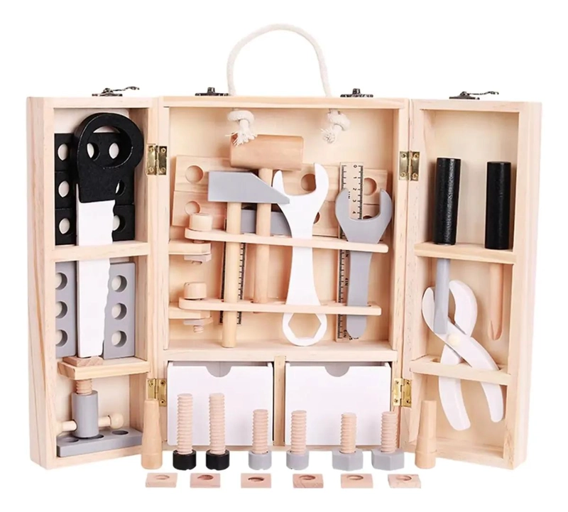 KIT EDUCATIVO DE HERRAMIENTAS DE MADERA PARA NIÑOS CON 30 - 1