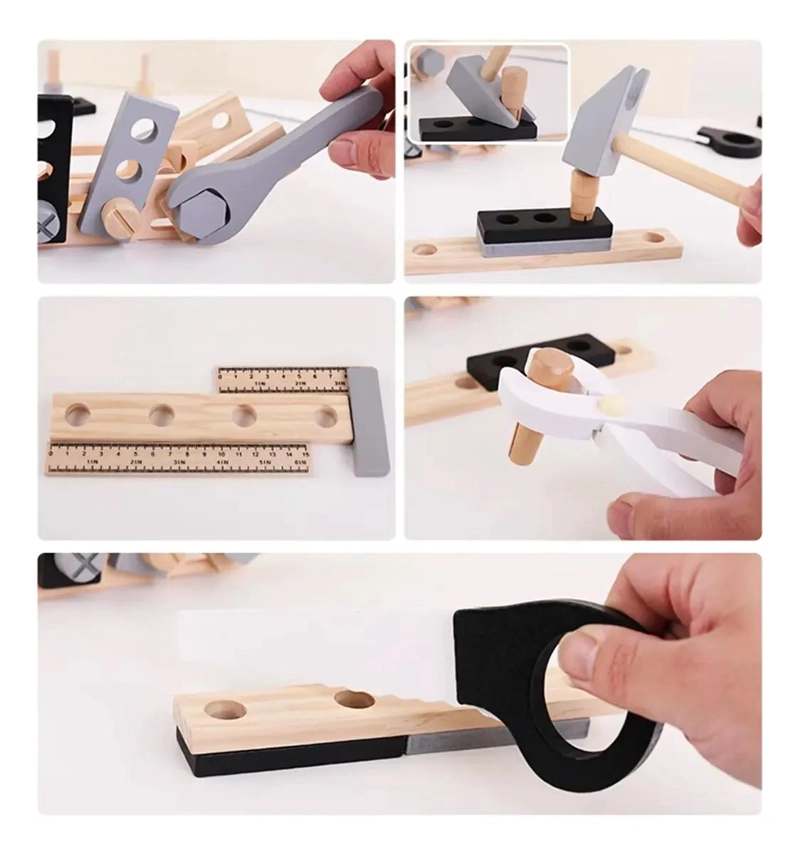 KIT EDUCATIVO DE HERRAMIENTAS DE MADERA PARA NIÑOS CON 30 - 4