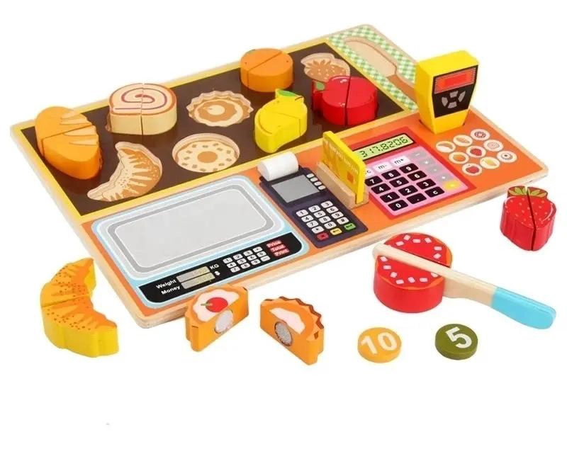 PUZZLE DE MADERA CORTA FRUTAS CON CAJA REGISTRADORA - 1