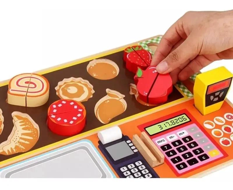 PUZZLE DE MADERA CORTA FRUTAS CON CAJA REGISTRADORA - 4
