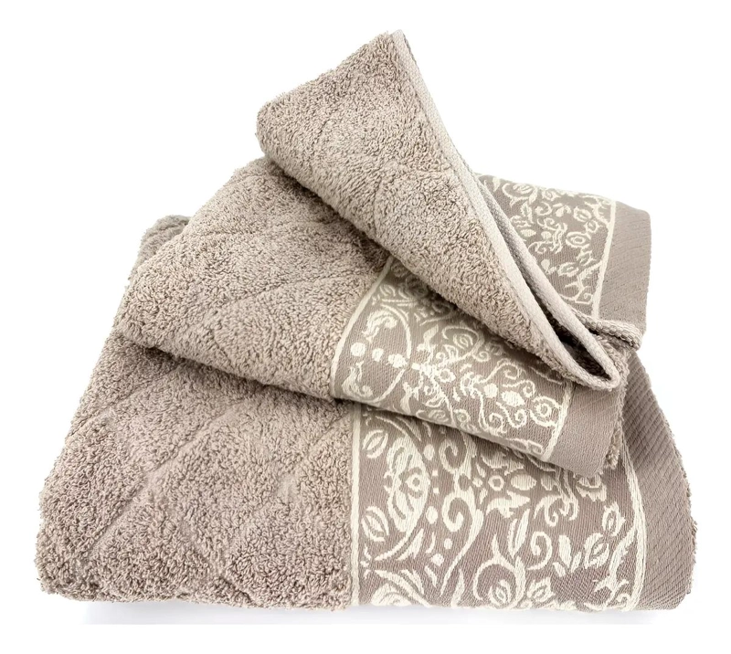 JUEGO DE TOALLAS JACQUARD BEIGE CON FLORES - 1