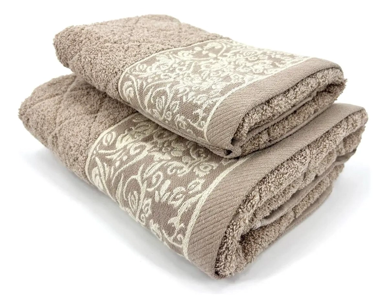 JUEGO DE TOALLAS JACQUARD BEIGE CON FLORES - 2