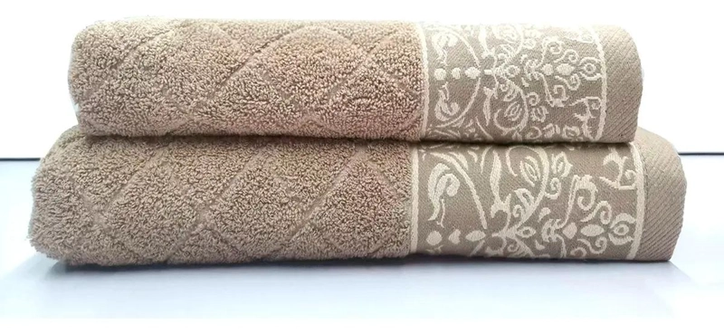 JUEGO DE TOALLAS JACQUARD BEIGE CON FLORES - 3