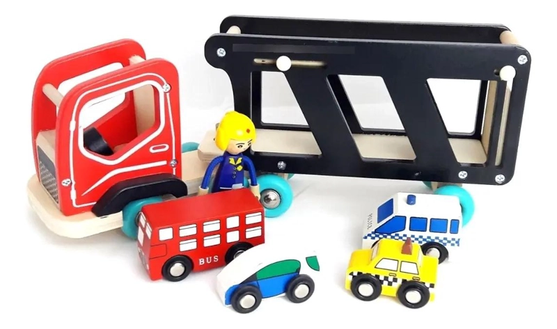 CAMION DE TRANSPORTE DE MADERA CON AUTOS 30 CM - 1