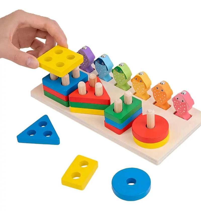 JUEGO DE PESCA MAGNE TICO Y ENCAJE DE MADERA PARA NIÑOS - 1