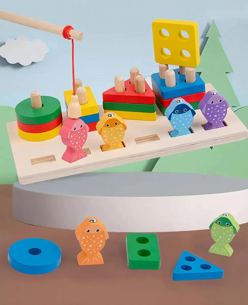JUEGO DE PESCA MAGNE TICO Y ENCAJE DE MADERA PARA NIÑOS - 3