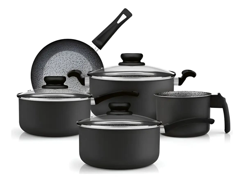 BATERIA DE COCINA 8 PIEZAS ANTIADHERENTE GRANITO NEGRO - 1