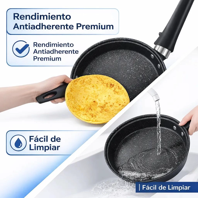 BATERIA DE COCINA 8 PIEZAS ANTIADHERENTE GRANITO NEGRO - 3