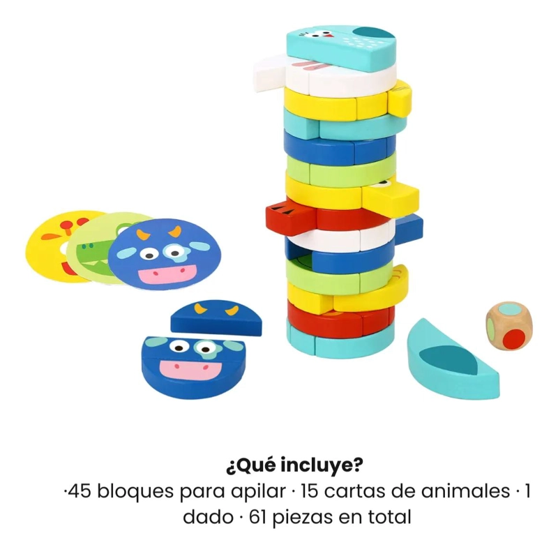 JUGUETE DE MADERA PARA APILAR CON ANIMALES MONTESSORI - 3