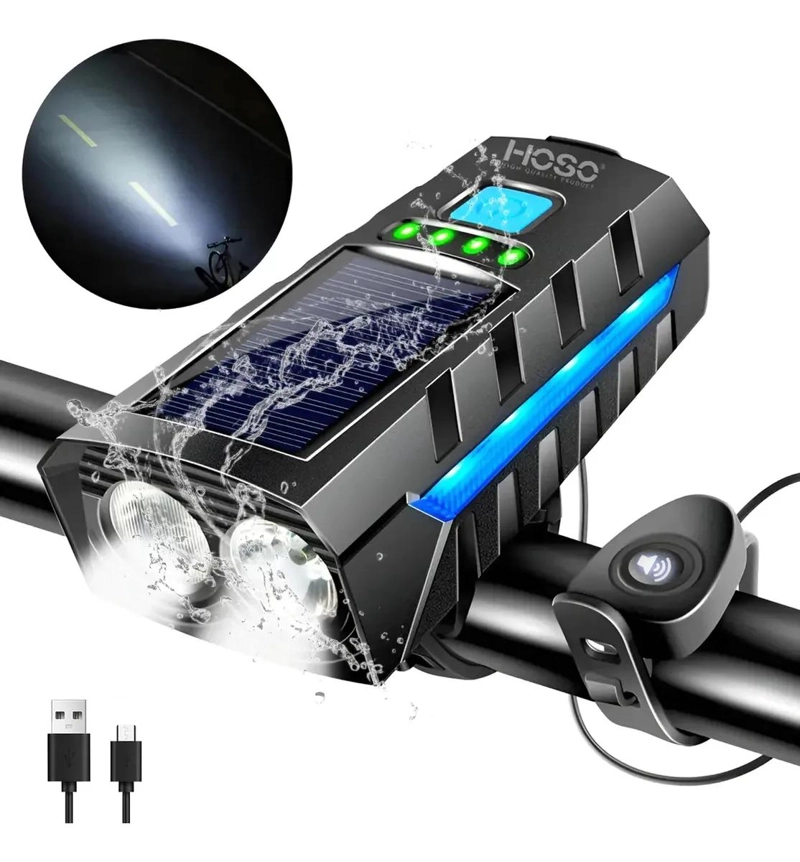 LUZ BICICLETA USB IMPERMEABLE CON BOCINA SOLAR 4 SONIDOS - 3
