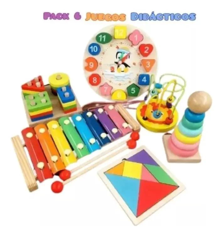 PACK 6 JUGUETES DIDACTICOS DE MADERA PARA NIÑOS - 2