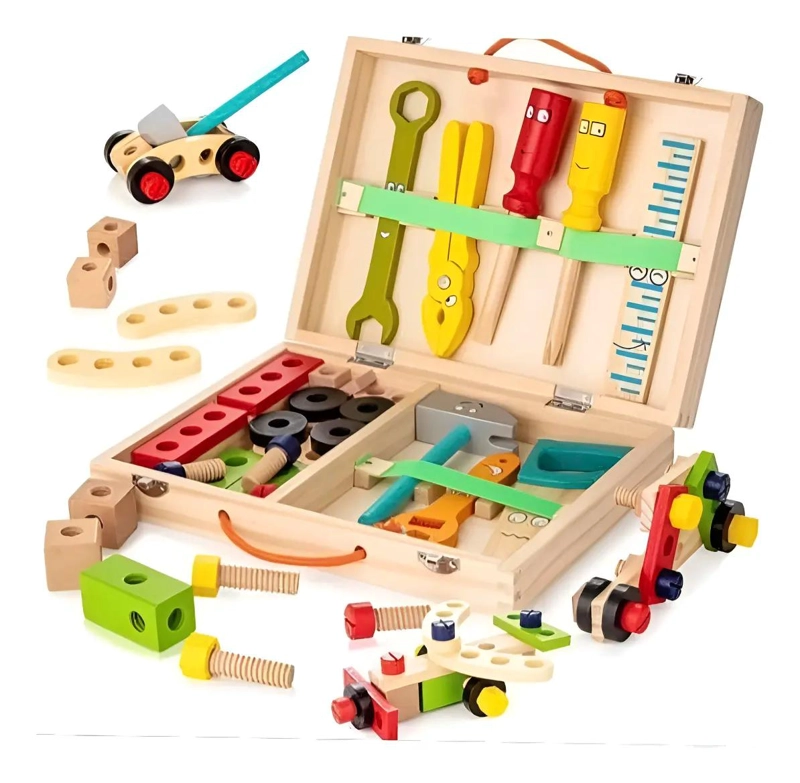 CAJA DE HERRAMIENTAS DE MADERA PARA NIÑOS JUGUETE - 1