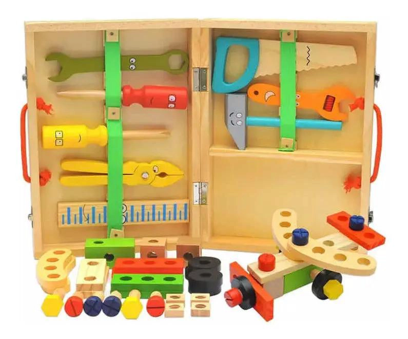 CAJA DE HERRAMIENTAS DE MADERA PARA NIÑOS JUGUETE - 3