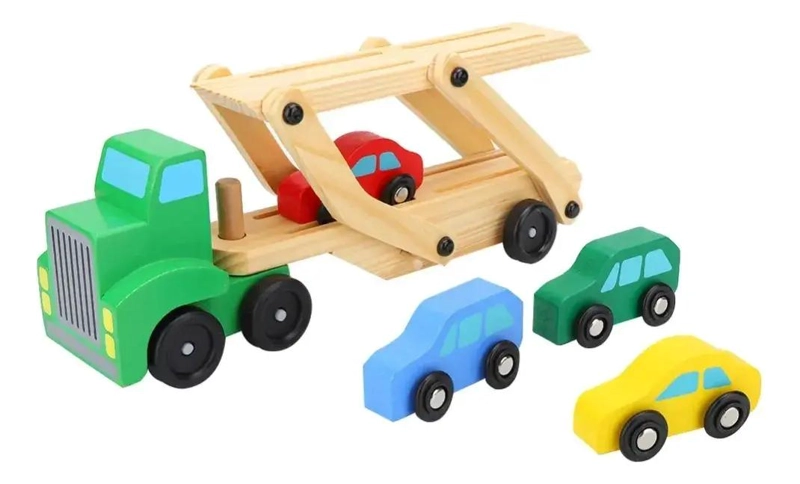 CAMION TRANSPORTADOR DE AUTITOS DE MADERA DIDACTICO - 1