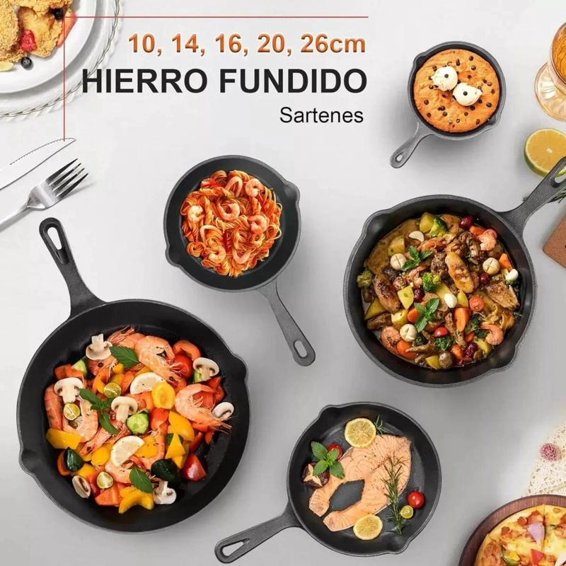 JUEGO DE 5 SARTENES DE HIERRO FUNDIDO NEGRO - 5