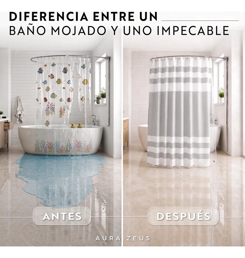 CORTINA DE BAÑO LISA CON FORRO Y 12 GANCHOS - 3