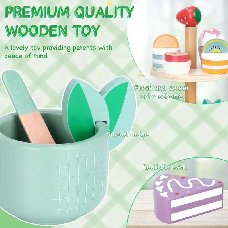 JUEGO DE POSTRE Y TE  DE MADERA PARA NIÑOS - 3