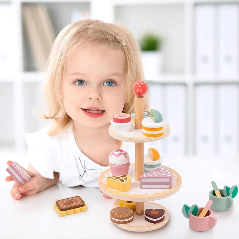 JUEGO DE POSTRE Y TE  DE MADERA PARA NIÑOS - 4