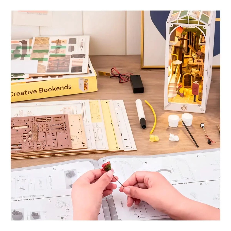 PUZZLE 3D SUJETALIBROS DE MADERA SUNSHINE TOWN 24CM - 3