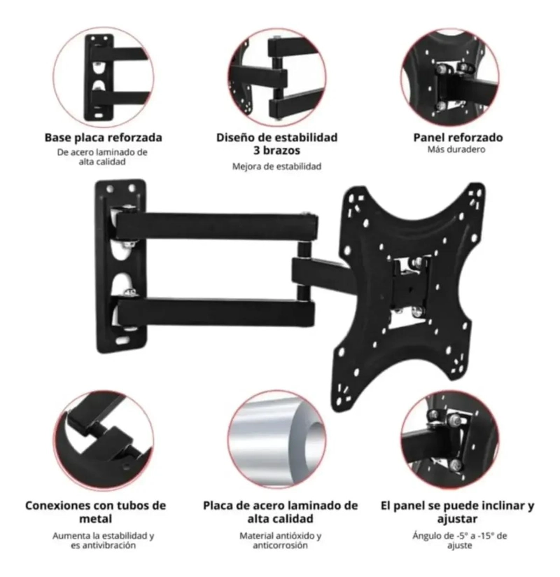 SOPORTE DE TV METALICO BRAZO RETRACTIL 14-55 PULGADAS - 3