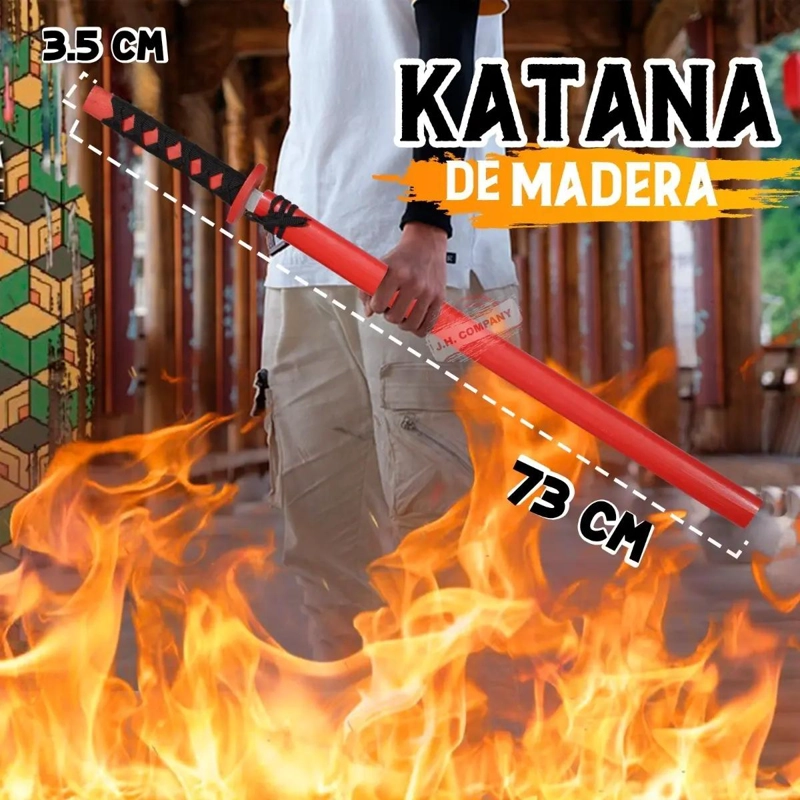 ESPADA KATANA DE MADERA ROJA 73 CM - 5