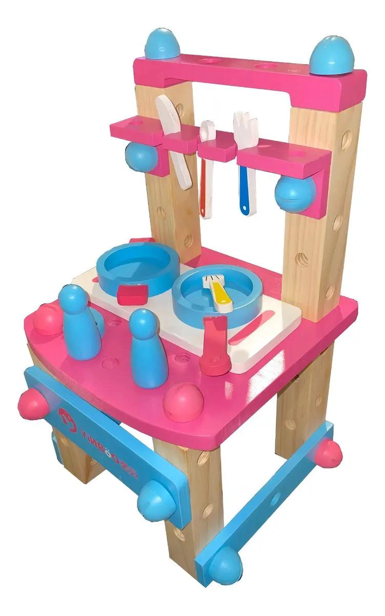 COCINILLA DIDACTICA DE MADERA ROSA PALIDO PARA ARMAR - 1