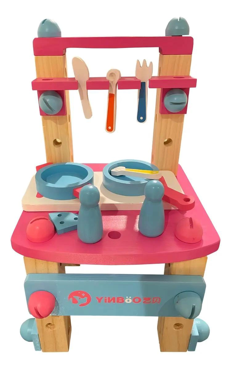 COCINILLA DIDACTICA DE MADERA ROSA PALIDO PARA ARMAR - 2