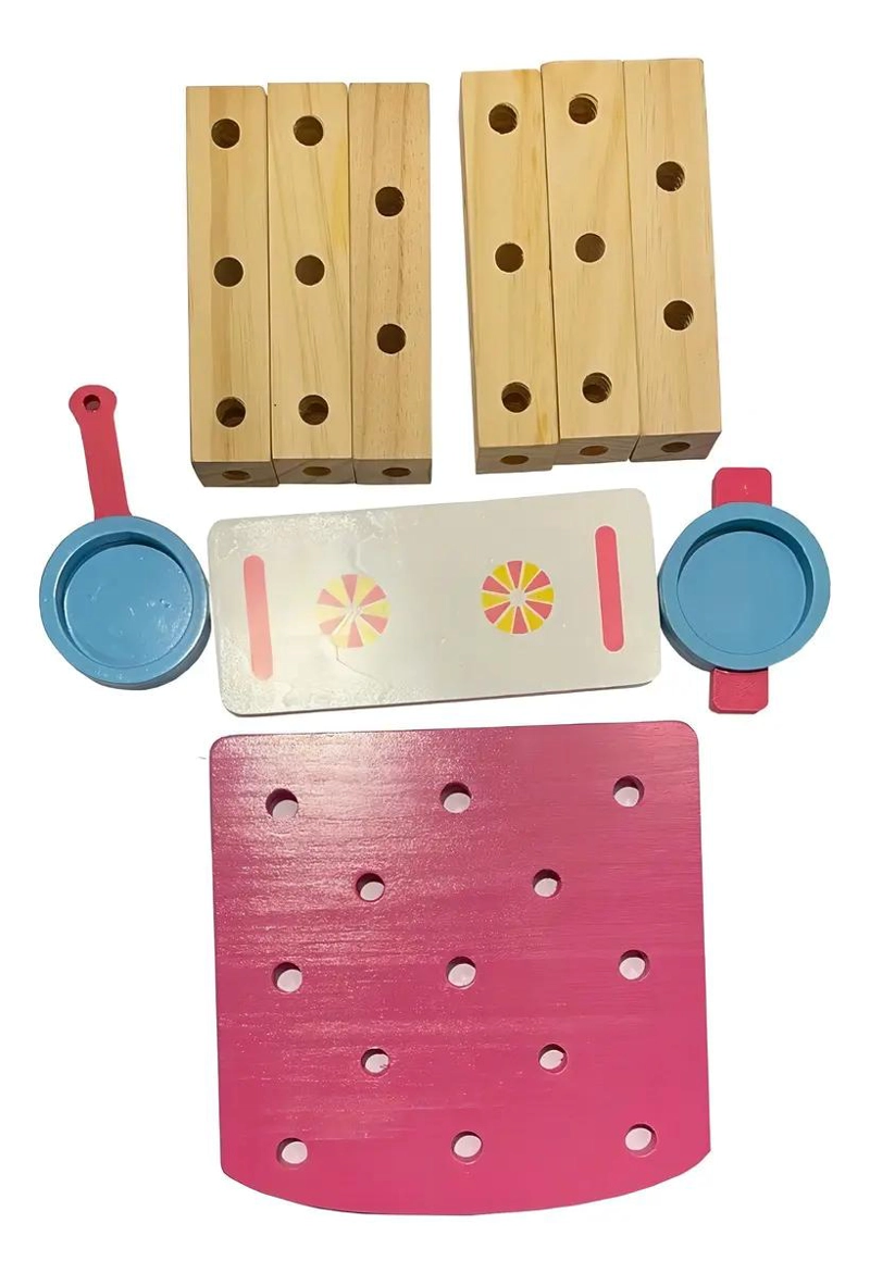 COCINILLA DIDACTICA DE MADERA ROSA PALIDO PARA ARMAR - 4