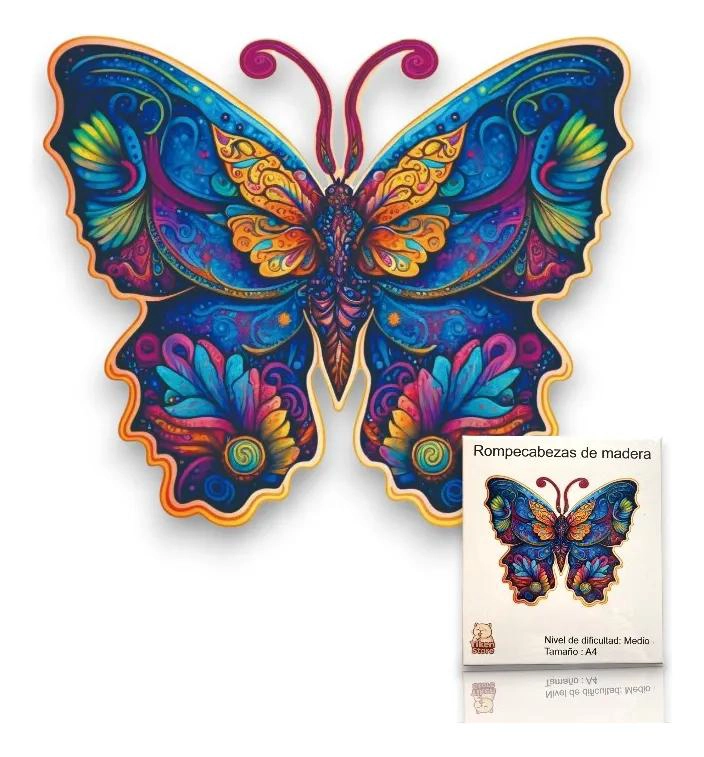 ROMPECABEZAS DE MADERA A4 CON DISEÑO DE MARIPOSA COLORIDA - 1