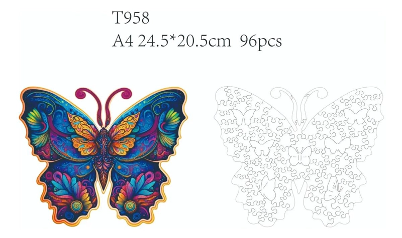 ROMPECABEZAS DE MADERA A4 CON DISEÑO DE MARIPOSA COLORIDA - 2