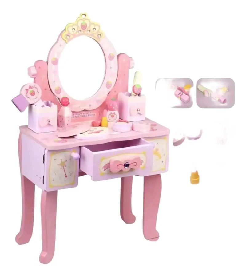 JUEGO DE TOCADOR INFANTIL DE MADERA PARA NIÑAS - 1