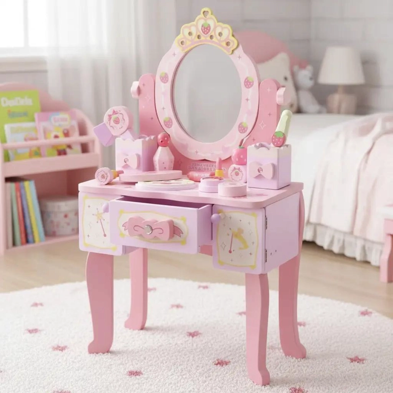 JUEGO DE TOCADOR INFANTIL DE MADERA PARA NIÑAS - 2