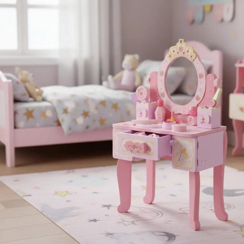 JUEGO DE TOCADOR INFANTIL DE MADERA PARA NIÑAS - 5