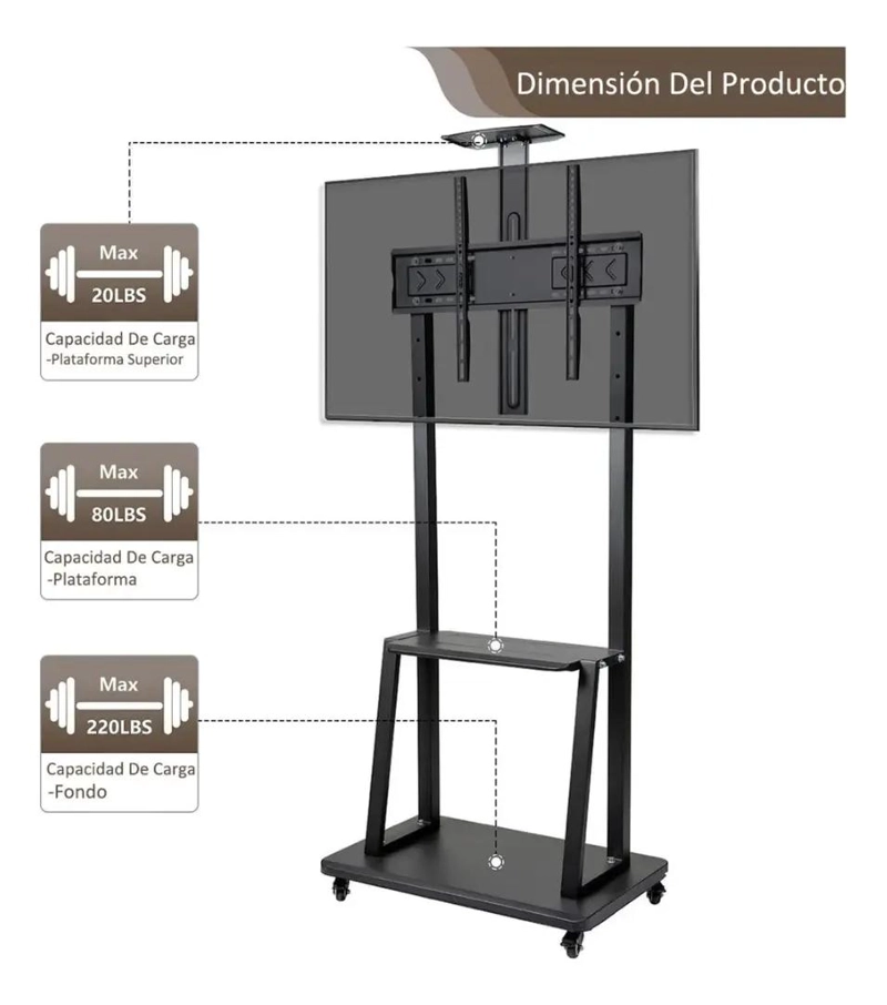 SOPORTE TV PEDESTAL CON RUEDAS PARA 32 A 75 PULGADAS - 3