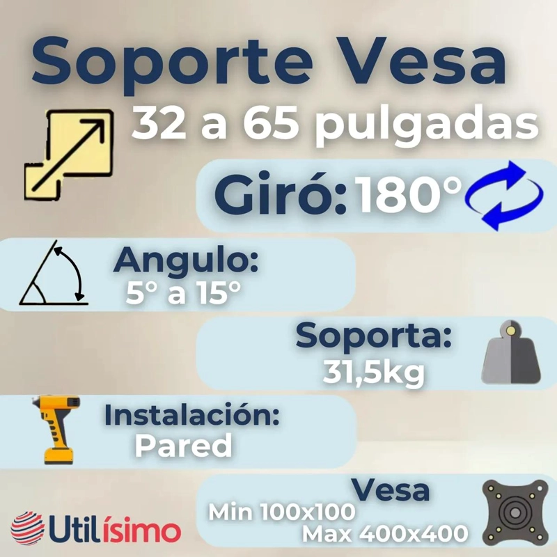 SOPORTE DE PARED PARA TV DE 32 A 65 PULGADAS CON BRAZO - 3
