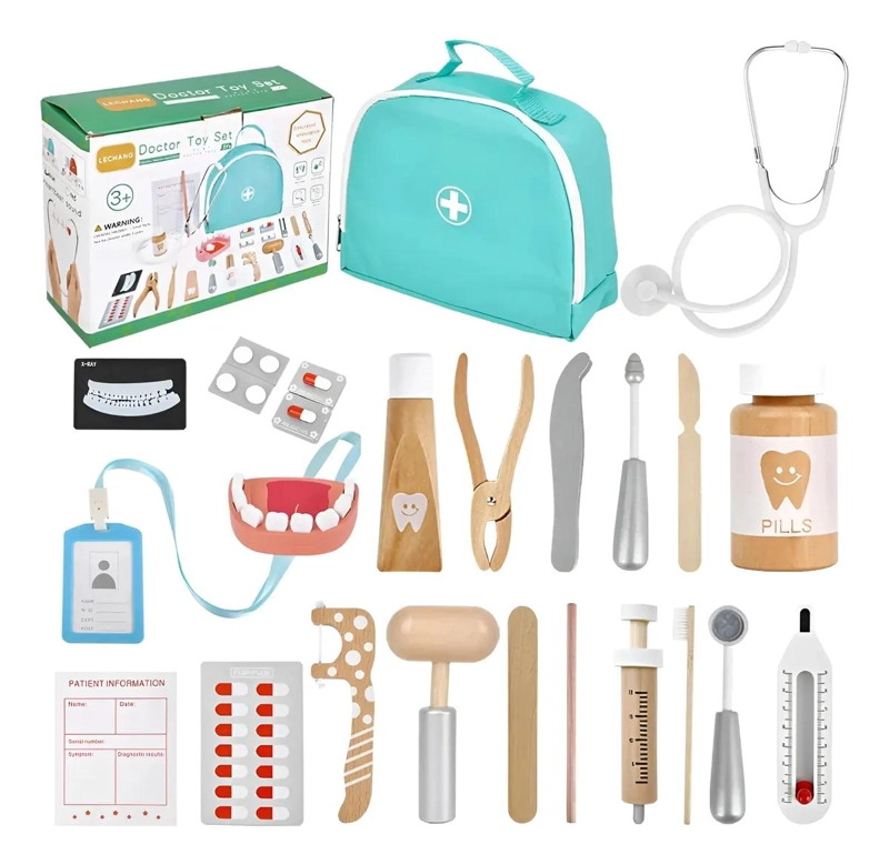 SET DE JUGUETE DOCTOR DE MADERA CON ACCESORIOS - 1